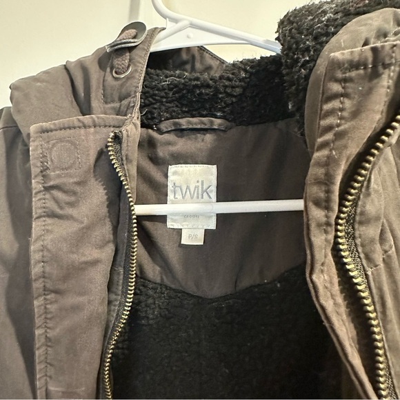 Twik Simons | womens small winter coat parka dark grey magnetic pockets buttons - Picture 3 of 5